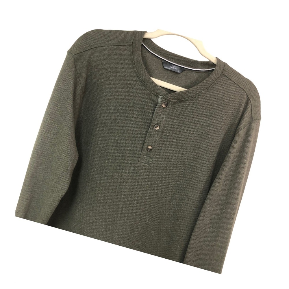 Members Mark Thermal Waffle Knit Henley Shirt Olive Heather Gorpcore Work Men XL